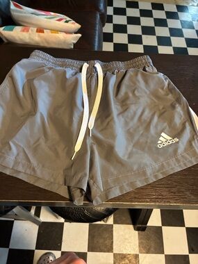 adidas Gray Athletic Shorts with White Drawstring